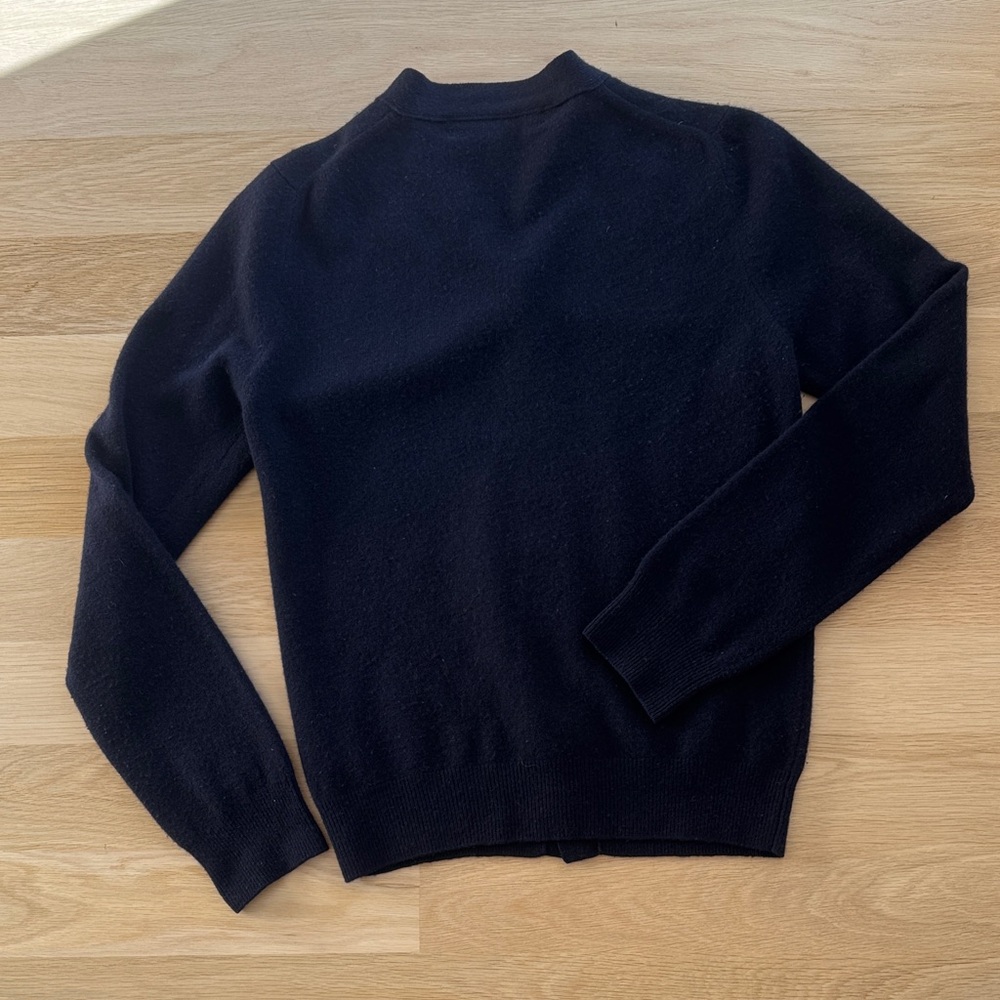 Comme des Garçons PLAY Navy Wool Cardigan with Red Heart Patch - Picture 2 of 6